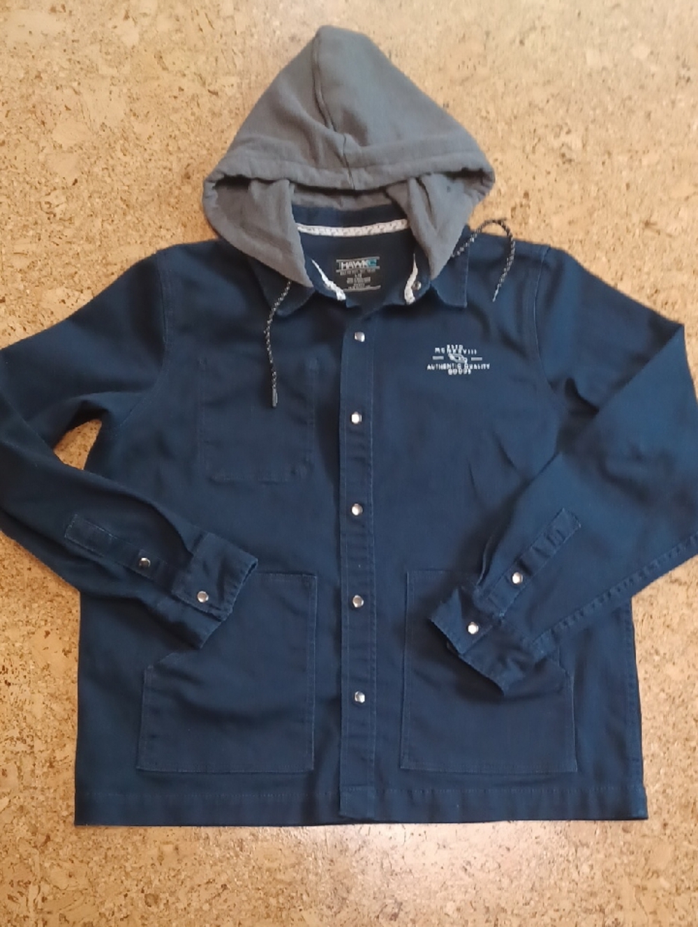 Tony Hawk Denim Blue Canvas Utility Jacket W/ Grey Hood, Size L